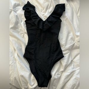 Aritzia Wilfred Black Ruffle Bodysuit